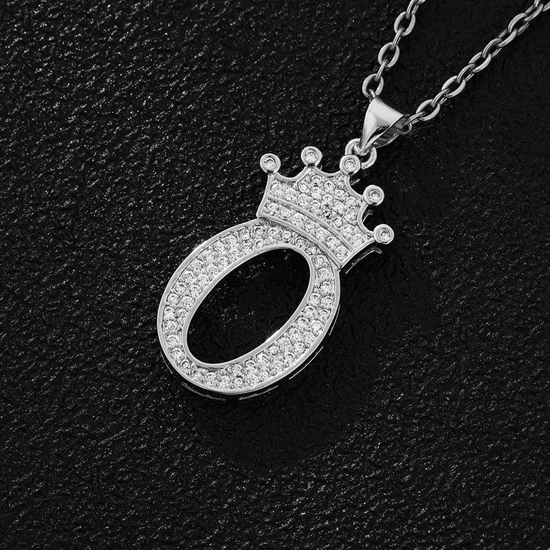 Unisex Copper Inlaid Zircon Crown English Letter Pendant Necklace