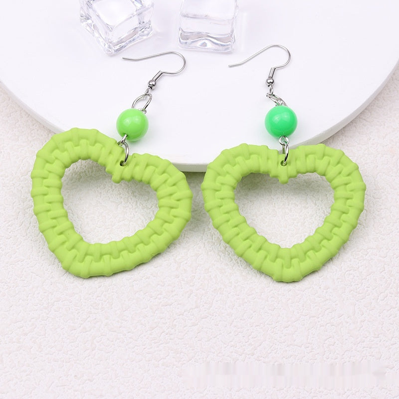 Candy-colored Earrings Hollow-out Woven Love Acrylic Earrings