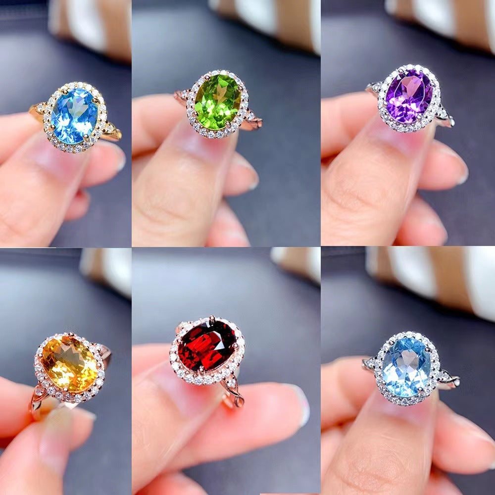 Colored Gems Ornament Topaz Crystal Ring