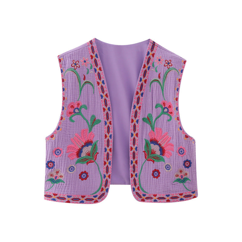 New Ladies Fashion Embroidered Cardigan Vest