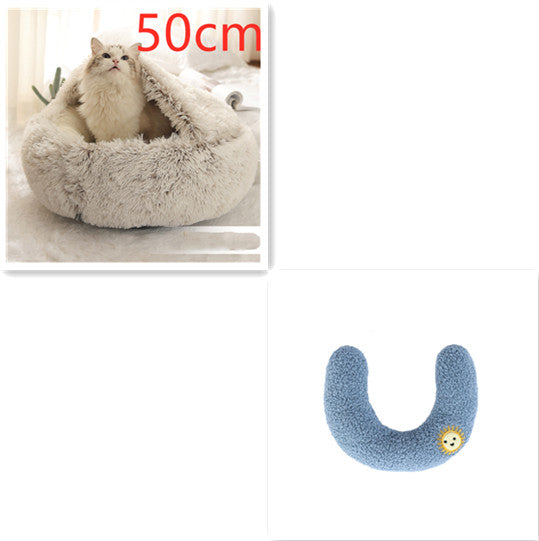 2 In 1 Dog And Cat Bed Pet Winter Bed Round Plush Warm Bed House Soft Long Plush Pets Bed