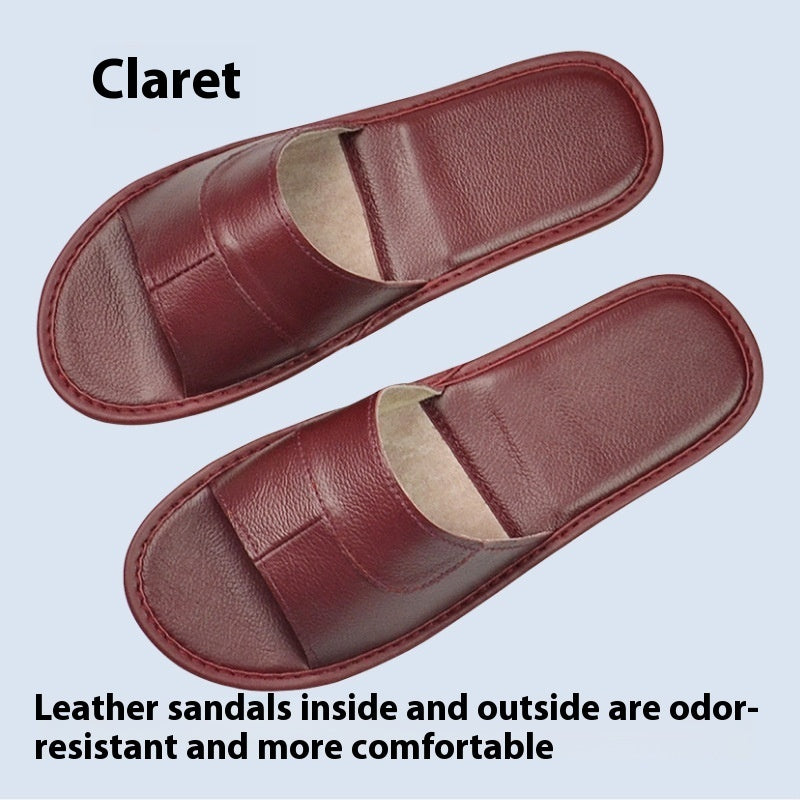 Home Indoor Non-slip Soft Bottom Top Layer Cowhide Sandals