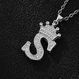 Unisex Copper Inlaid Zircon Crown English Letter Pendant Necklace