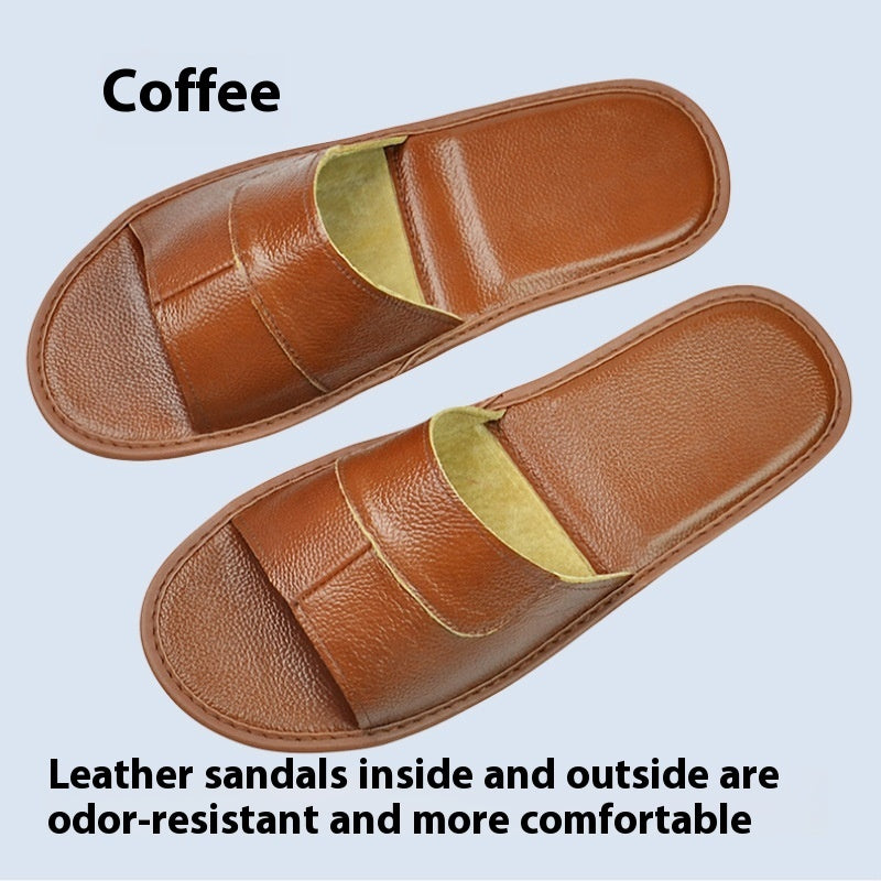 Home Indoor Non-slip Soft Bottom Top Layer Cowhide Sandals