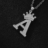 Unisex Copper Inlaid Zircon Crown English Letter Pendant Necklace