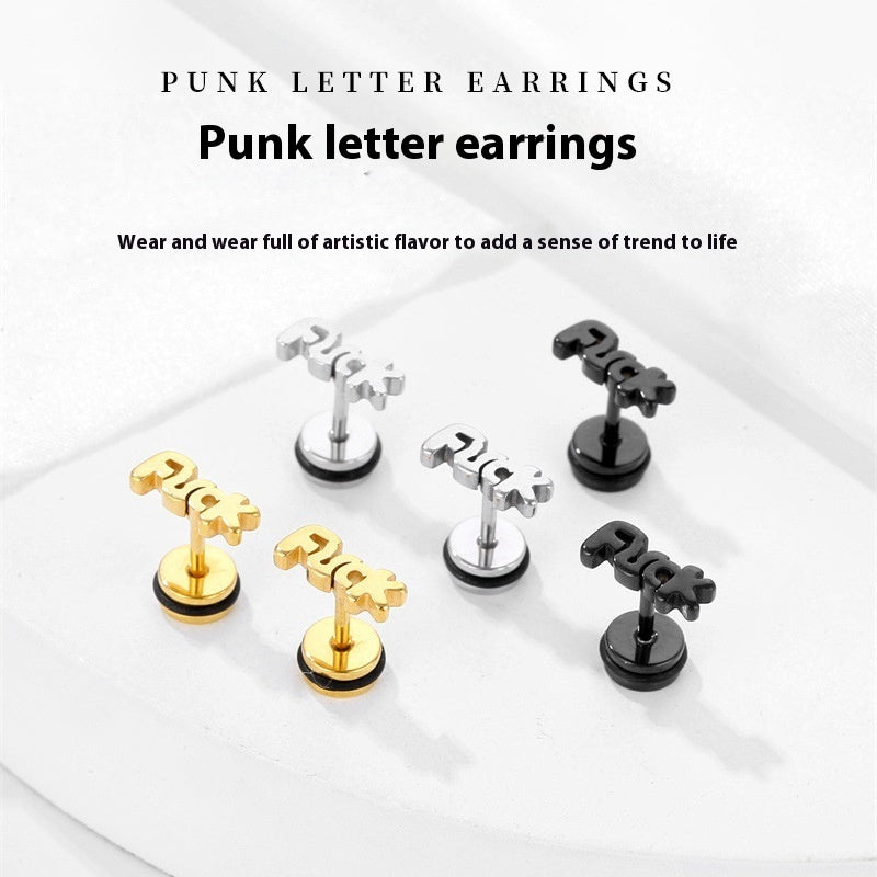 Small Alphabet Letter Earrings Minimalist Design Titanium Steel Earrings European And American