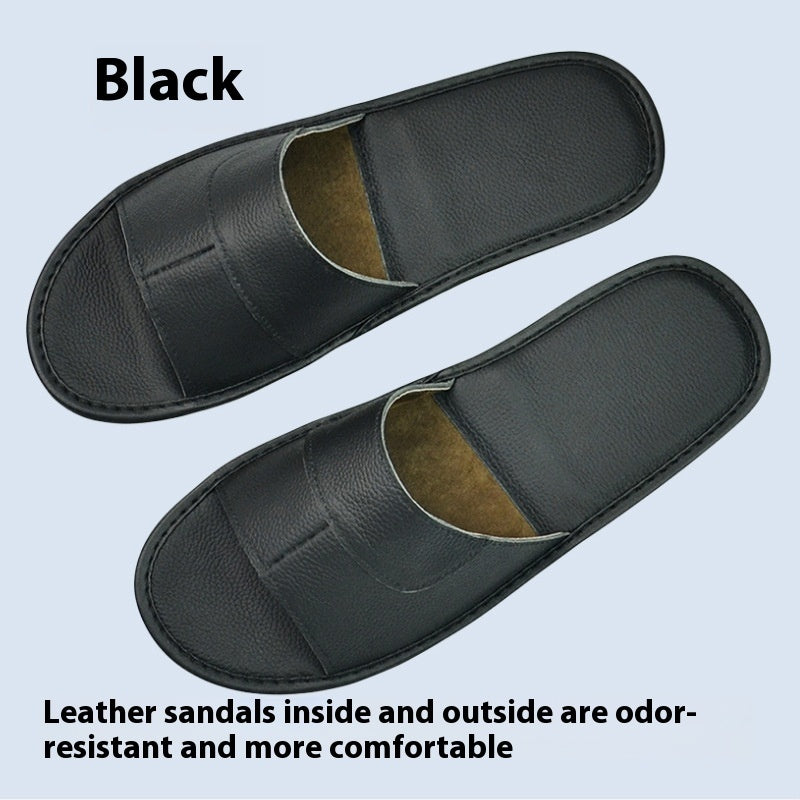 Home Indoor Non-slip Soft Bottom Top Layer Cowhide Sandals