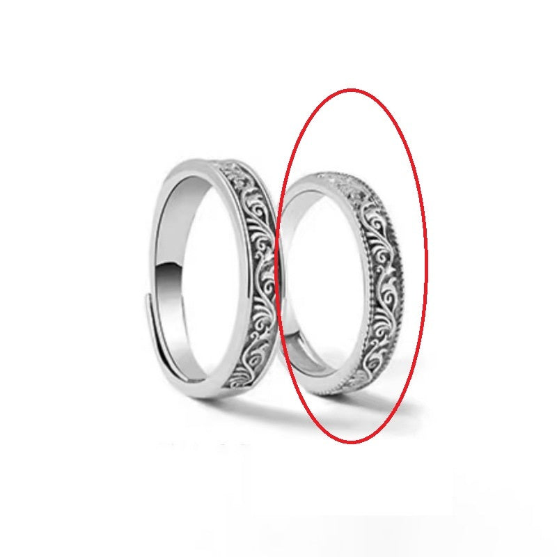 S925 Sterling Silver Tangcao Couple Special-interest Design Creative Rolling Grass Pattern Opening Couple Rings