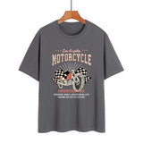 Street Retro Motorcycle Letter Print Collarless Loose Women's T-Shirt