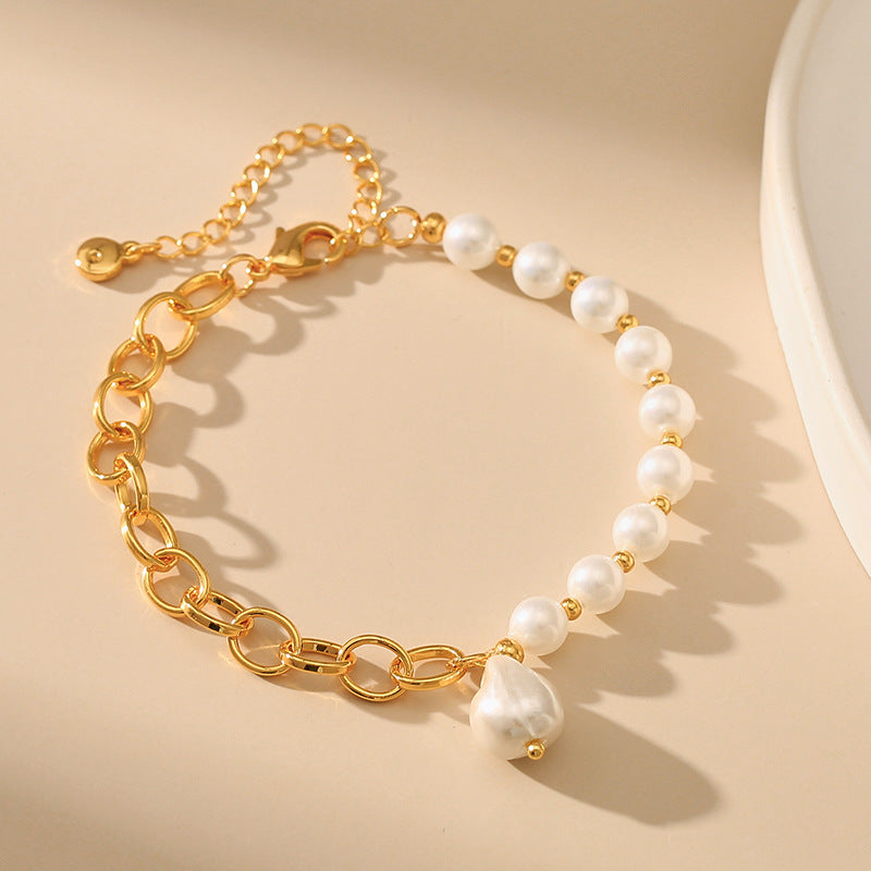 Women's Shell Pearls Material Stitching O-shaped Chain Pearl Bracelet