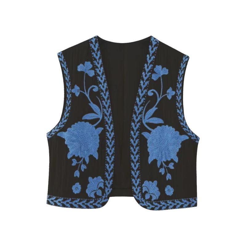 New Ladies Fashion Embroidered Cardigan Vest