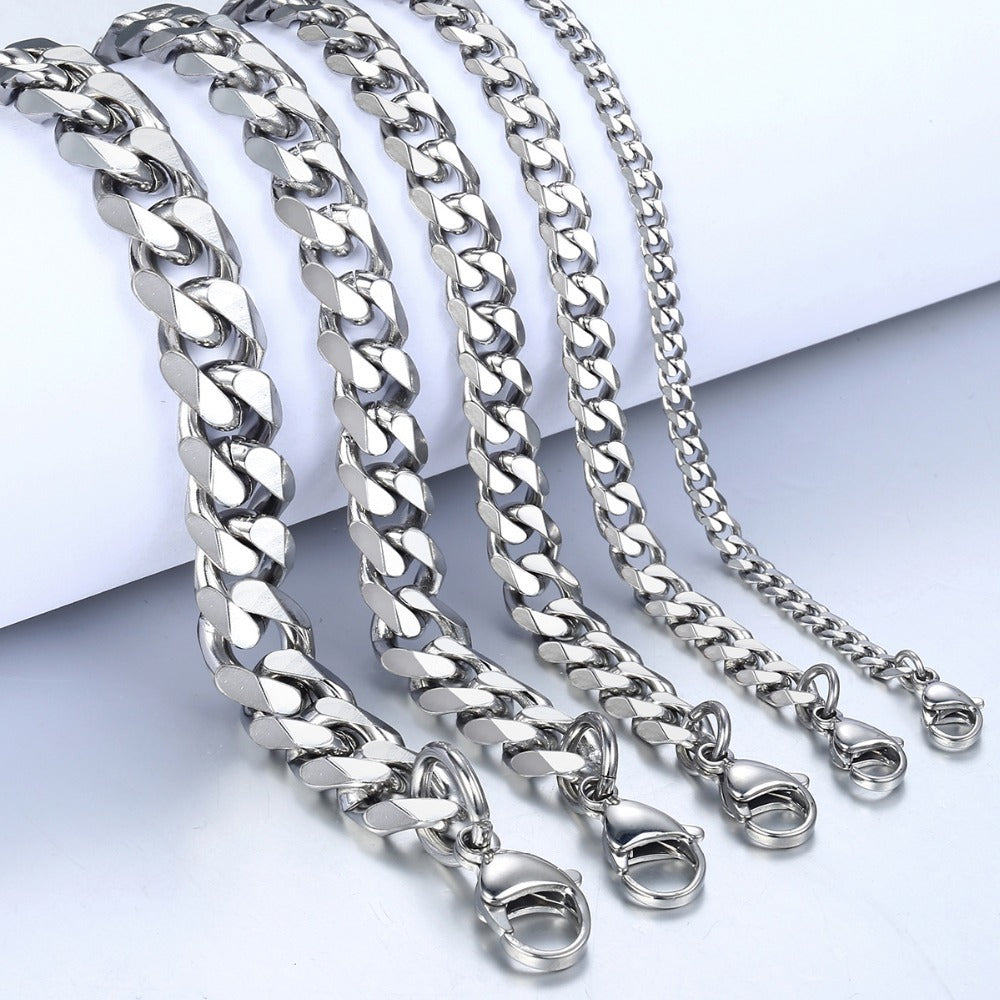 Stainless Steel Six-sided Grinding Chain Hip-hop All-match Cuban Chain