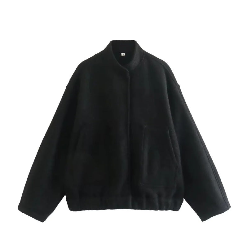 Loose casual jacket street Y2K stand collar concealed button jacket