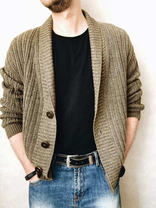 Men's Solid Color Single Breasted Casual Knit Cardigan