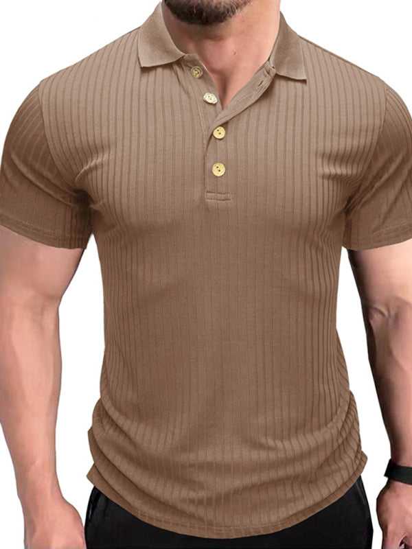 Men's solid-color button-down short-sleeve polo shirt