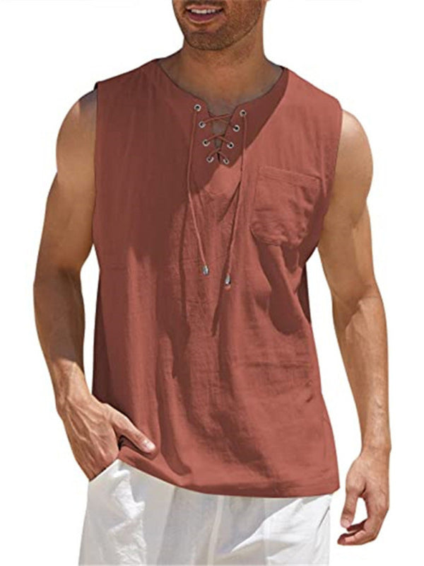 Men's Woven Tie Stand Collar Pullover Vest