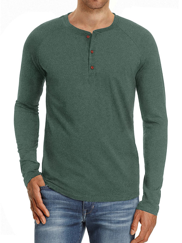 Men's Knitted Round Neck Button Long Sleeve T-Shirt