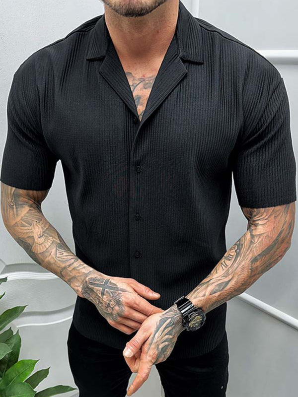 Men's new solid color short-sleeved shirt men's casual cardigan