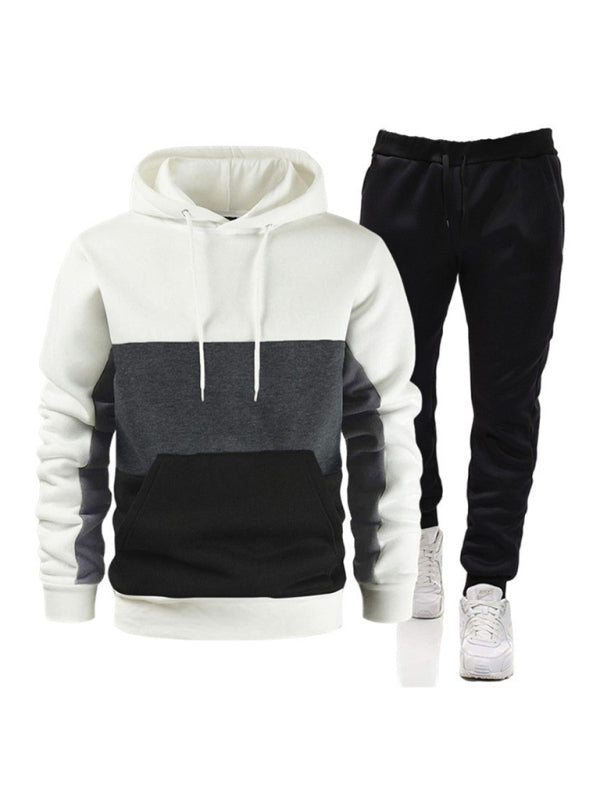 Spliced color men's hoodie sweatshirt loose casual suit