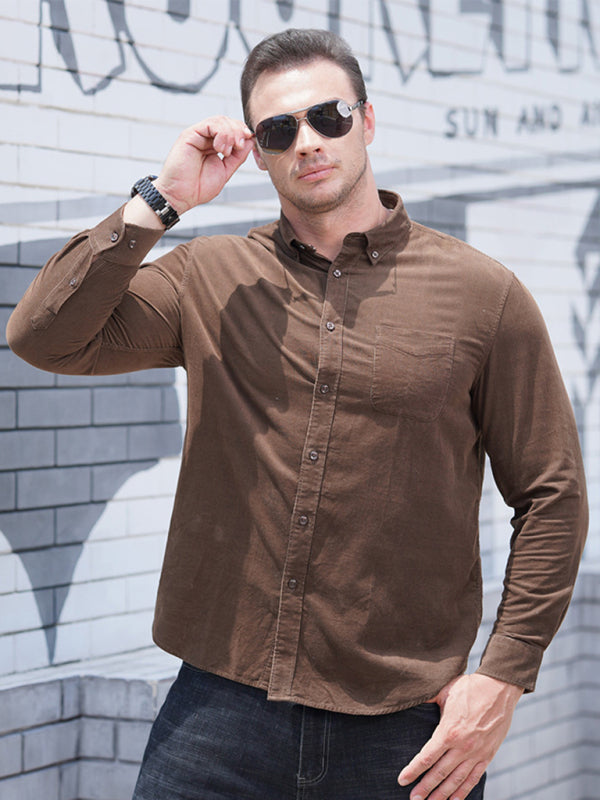 New Plus Size Men's Casual Loose Fashionable Corduroy Long Sleeve Shirt