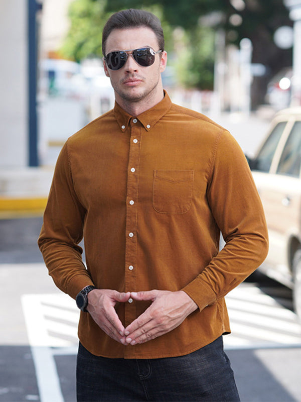 New Plus Size Men's Casual Loose Fashionable Corduroy Long Sleeve Shirt