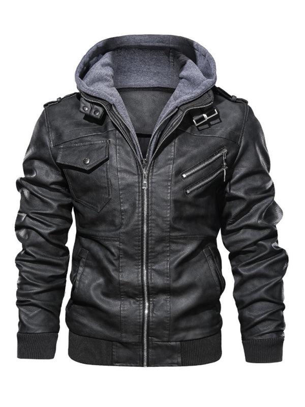 Men's Motorcycle Leather Jacket Men's Zipper PU Jacket