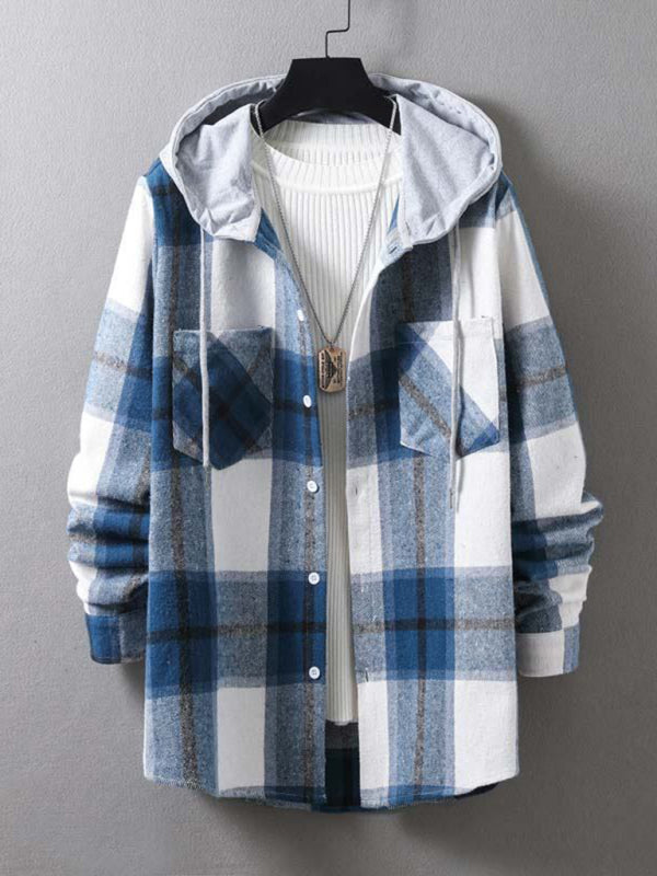 Men's plaid hooded casual jacket shirt coat