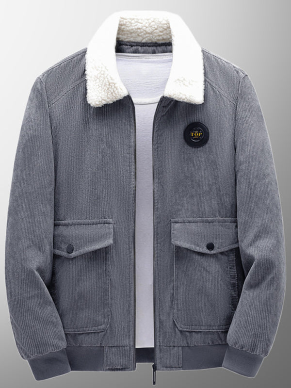 Men's lambswool lapel warm corduroy jacket