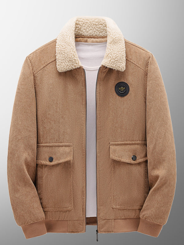 Men's lambswool lapel warm corduroy jacket