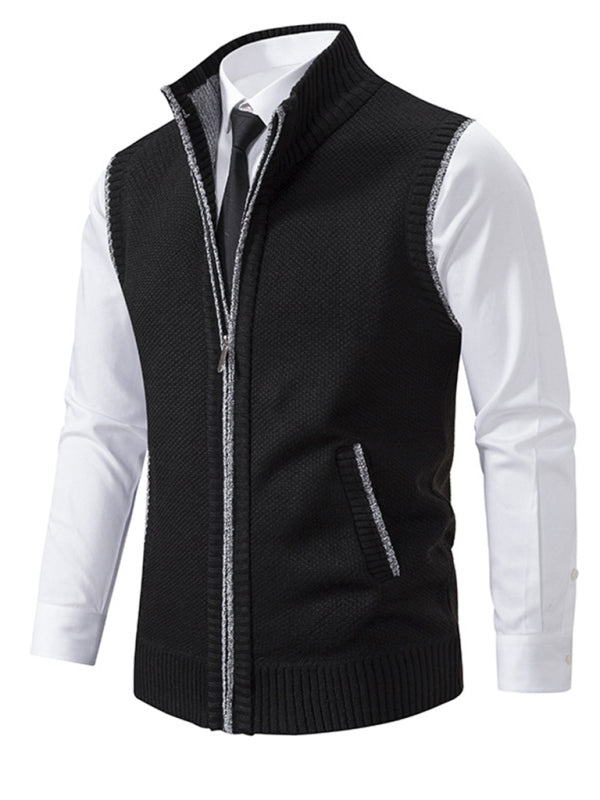 Men's stand collar sleeveless knitted casual thickened lining vest jacket