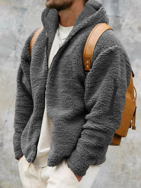 Men's warm jacket, loose hooded casual jacket