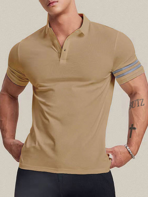 Men's casual slim fit patchwork lapel polo top