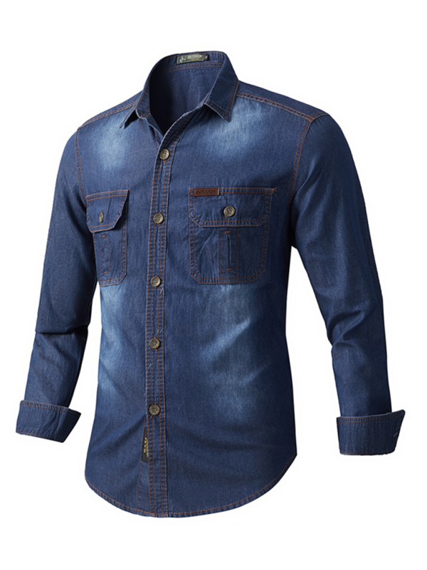 Men's casual workwear long-sleeved denim shirt