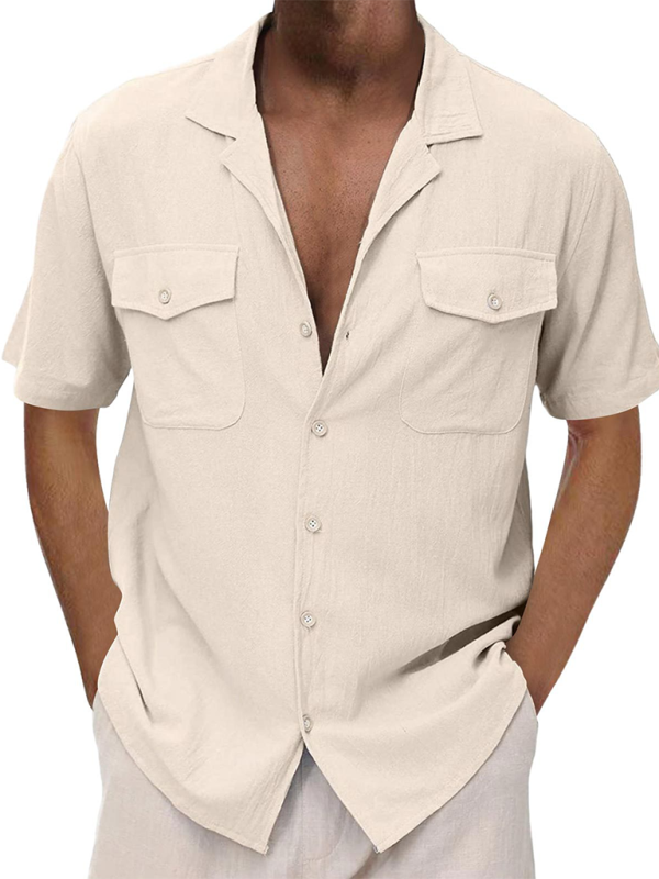 New Men's Casual Cardigan Short Sleeve Double Pocket Shirt