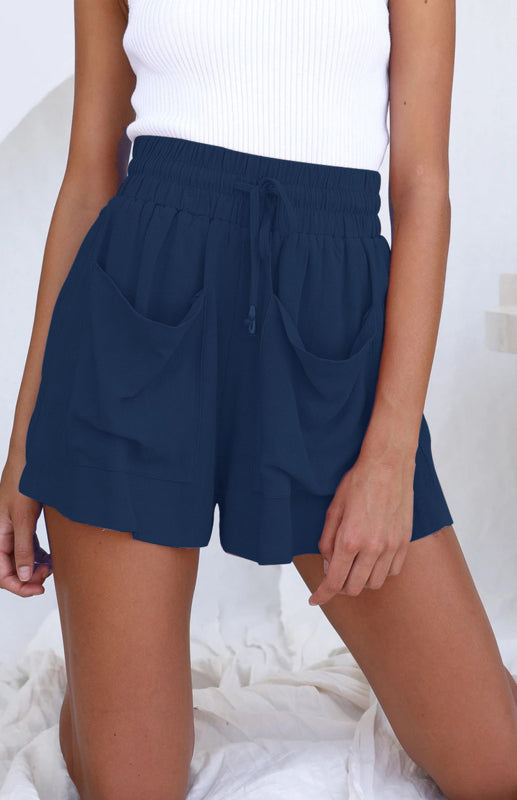 Ladies Cotton Linen High Waist Loose Wide Leg Shorts