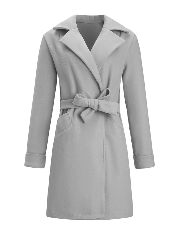 Women'S Slim-Fitting Belt Lapel Tweed Coat