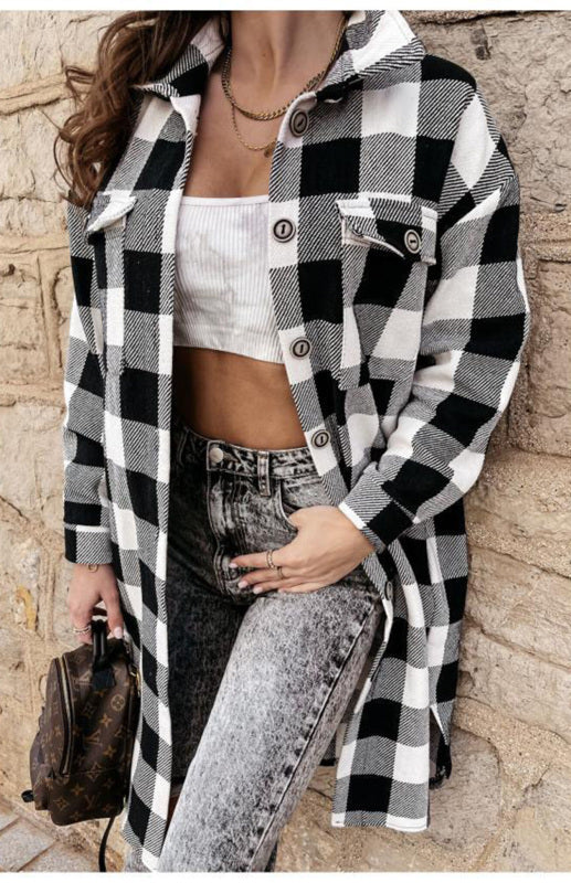 Women'S Long Plaid Shirt, Large Coat