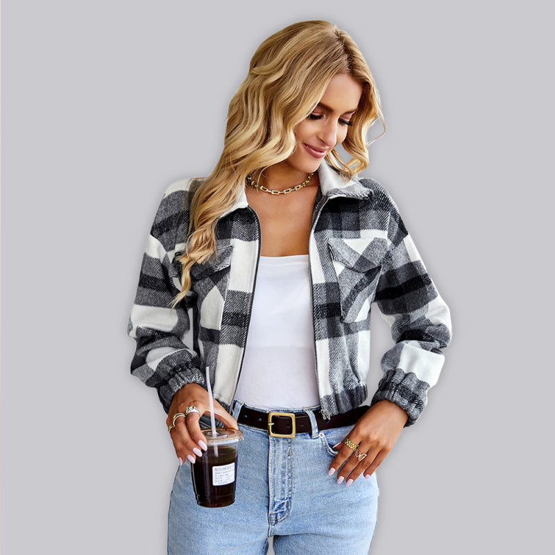 Women's casual holiday Plaid Long Sleeve Jacket