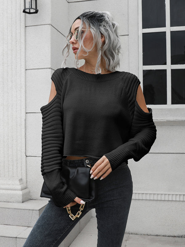 Women's off shoulder short loose long sleeved sweater