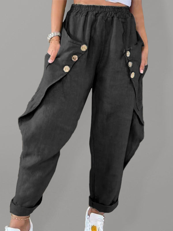 Casual Pocket Button Waist Casual Trousers