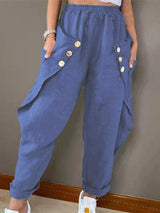 Casual Pocket Button Waist Casual Trousers