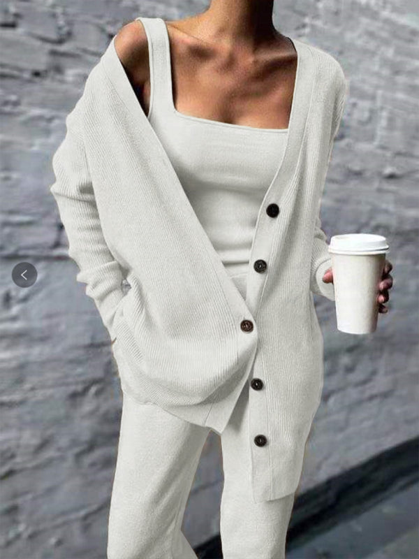 Women's solid color casual knitted three-piece suit