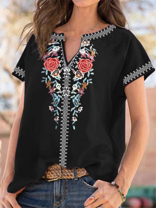 Women's Ethnic Print Short Sleeve T-Shirt Top