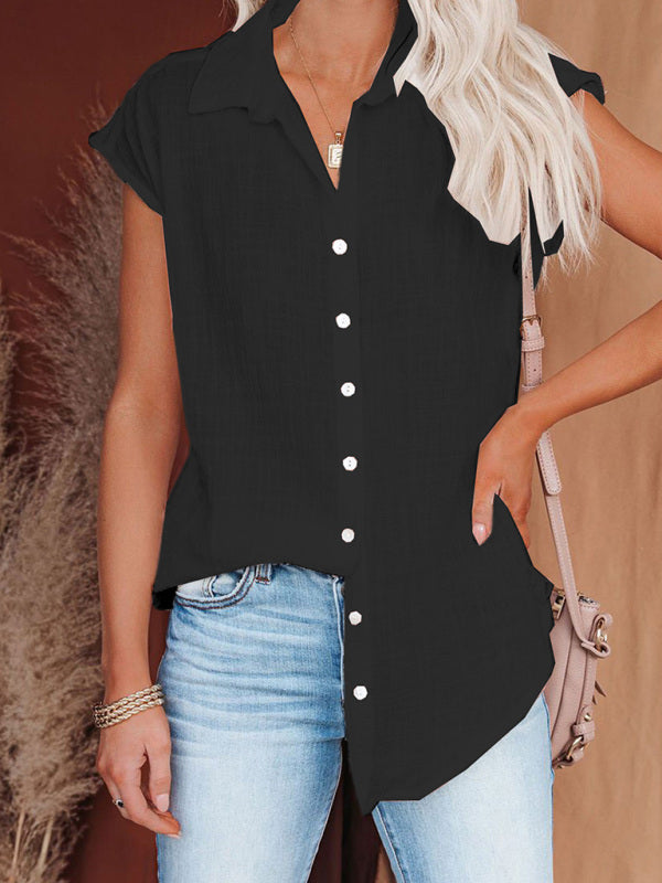 Women's woven casual all-match light short-sleeved shirt