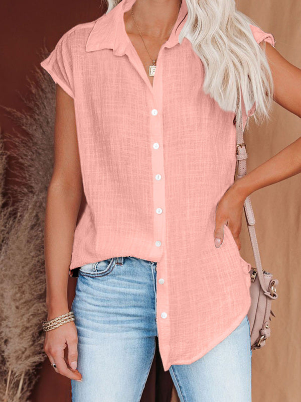 Women's woven casual all-match light short-sleeved shirt