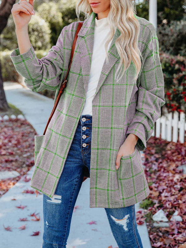 Women's New Fashionable Casual Temperament Commuter Plaid Blazer