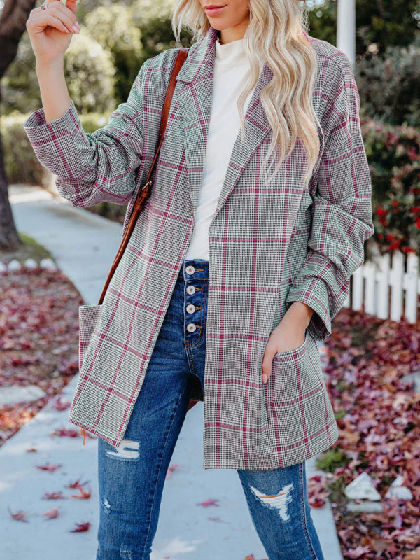 Women's New Fashionable Casual Temperament Commuter Plaid Blazer