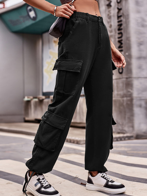 Loose Drawstring Pocket Athletic Denim Cargo Pants