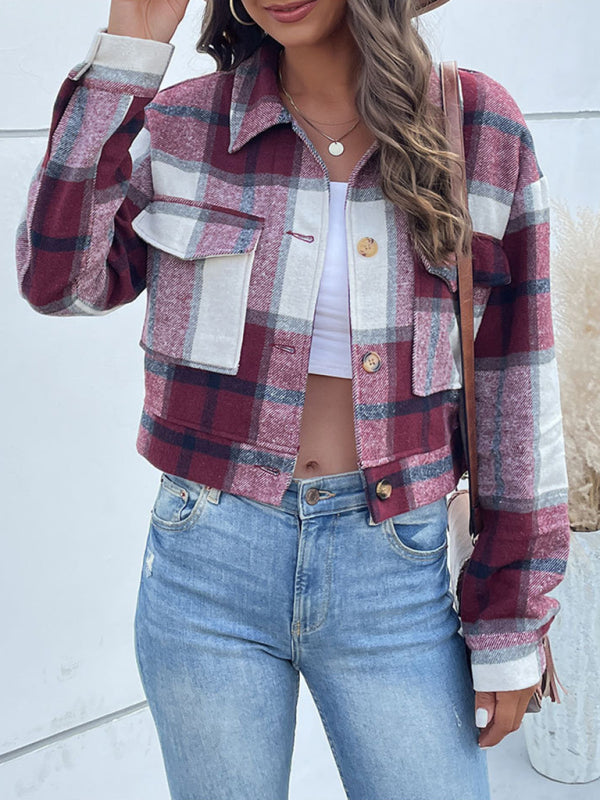 New women's plaid cross-border long-sleeved shirt jacket