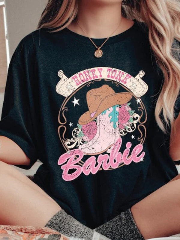 Barbie print letter print sports casual women's short-sleeved T-shirt